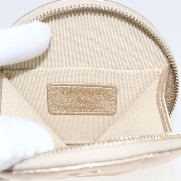 CHANEL Matelasse Air Pods case Coin Purse Lamb Skin Gold CC Auth 165948SM