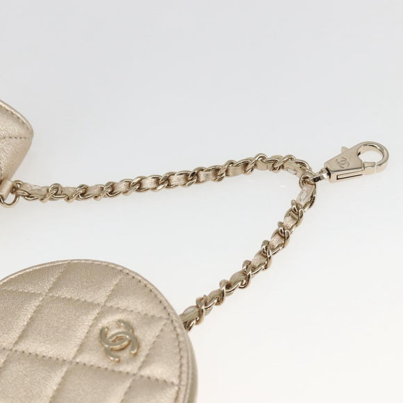 CHANEL Matelasse Air Pods case Coin Purse Lamb Skin Gold CC Auth 165948SM