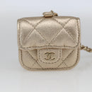 CHANEL Matelasse Air Pods case Coin Purse Lamb Skin Gold CC Auth 165948SM-21