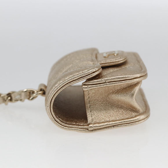CHANEL Matelasse Air Pods case Coin Purse Lamb Skin Gold CC Auth 165948SM