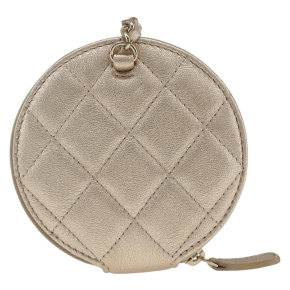 CHANEL Matelasse Air Pods case Coin Purse Lamb Skin Gold CC Auth 165948SM