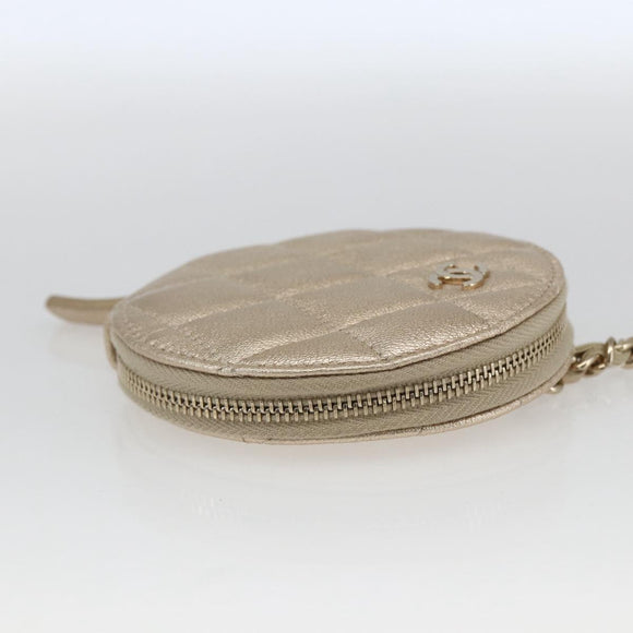 CHANEL Matelasse Air Pods case Coin Purse Lamb Skin Gold CC Auth 165948SM
