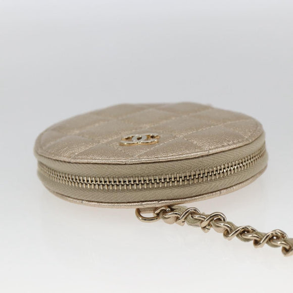 CHANEL Matelasse Air Pods case Coin Purse Lamb Skin Gold CC Auth 165948SM