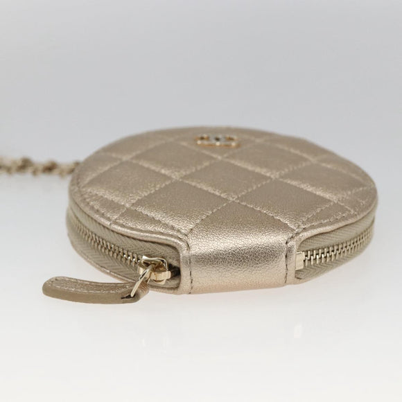 CHANEL Matelasse Air Pods case Coin Purse Lamb Skin Gold CC Auth 165948SM