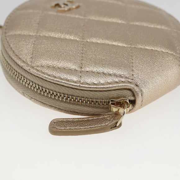 CHANEL Matelasse Air Pods case Coin Purse Lamb Skin Gold CC Auth 165948SM