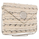 CHANEL Chain Shoulder Bag Tweed White Silver CC Auth 165951SM-1
