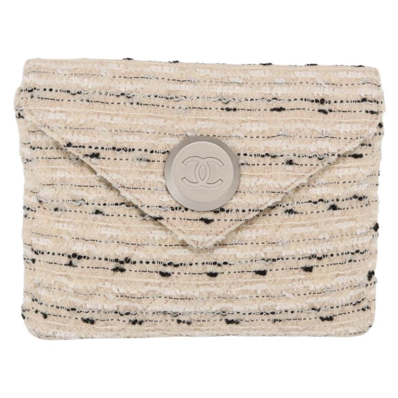 CHANEL Chain Shoulder Bag Tweed White Silver CC Auth 165951SM