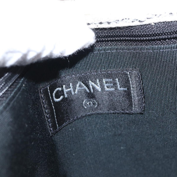 CHANEL Chain Shoulder Bag Tweed White Silver CC Auth 165951SM