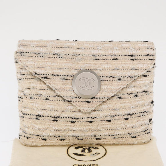 CHANEL Chain Shoulder Bag Tweed White Silver CC Auth 165951SM