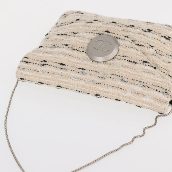 CHANEL Chain Shoulder Bag Tweed White Silver CC Auth 165951SM