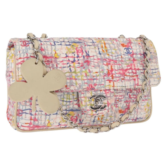 CHANEL Matelasse 25 Chain Shoulder Bag Canvas Multicolor Silver CC Auth 165952SM