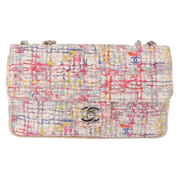 CHANEL Matelasse 25 Chain Shoulder Bag Canvas Multicolor Silver CC Auth 165952SM