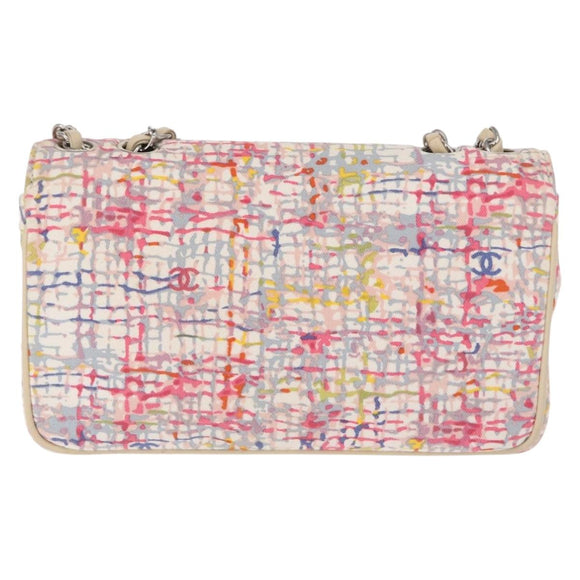 CHANEL Matelasse 25 Chain Shoulder Bag Canvas Multicolor Silver CC Auth 165952SM