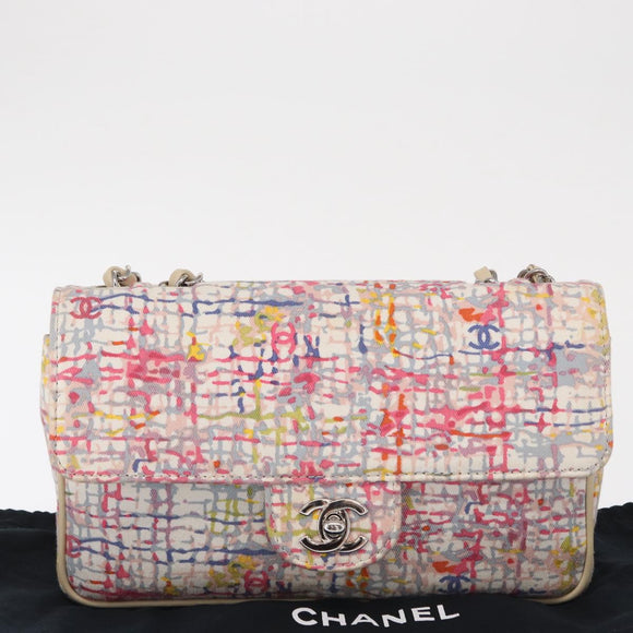 CHANEL Matelasse 25 Chain Shoulder Bag Canvas Multicolor Silver CC Auth 165952SM