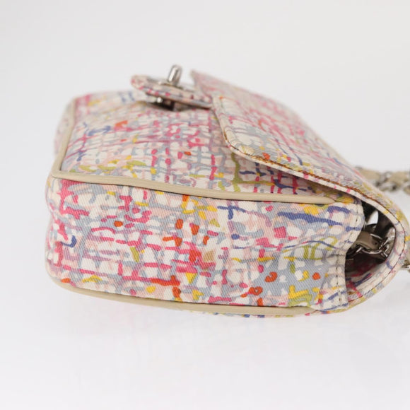 CHANEL Matelasse 25 Chain Shoulder Bag Canvas Multicolor Silver CC Auth 165952SM