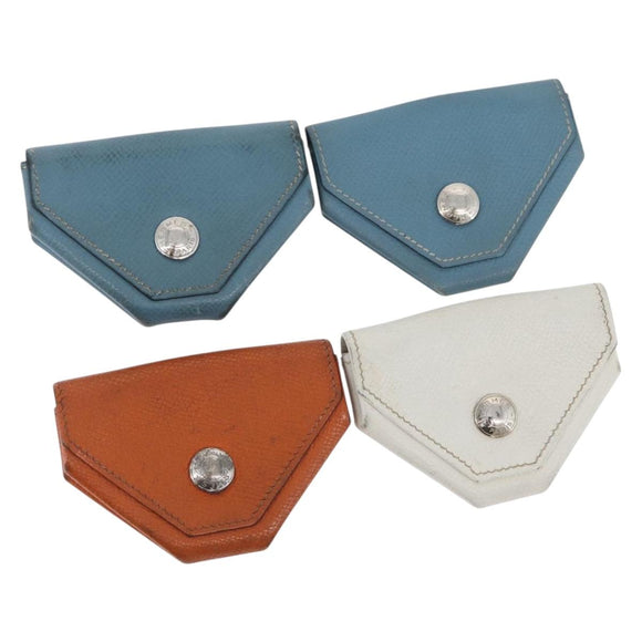 HERMES Van Cator Münzbörse Leder 4er Set Hellblau Orange weiß Auth 165957