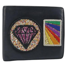 SAINT LAURENT Compact Wallet Leather Black Auth 165962