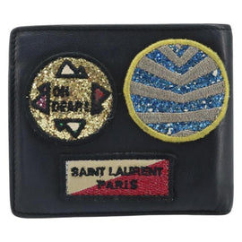 SAINT LAURENT Compact Wallet Leather Black Auth 165962 - 0