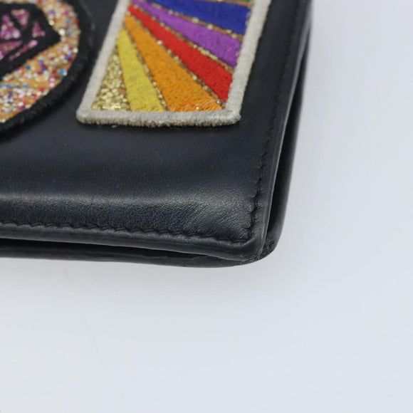 SAINT LAURENT Compact Wallet Leather Black Auth 165962