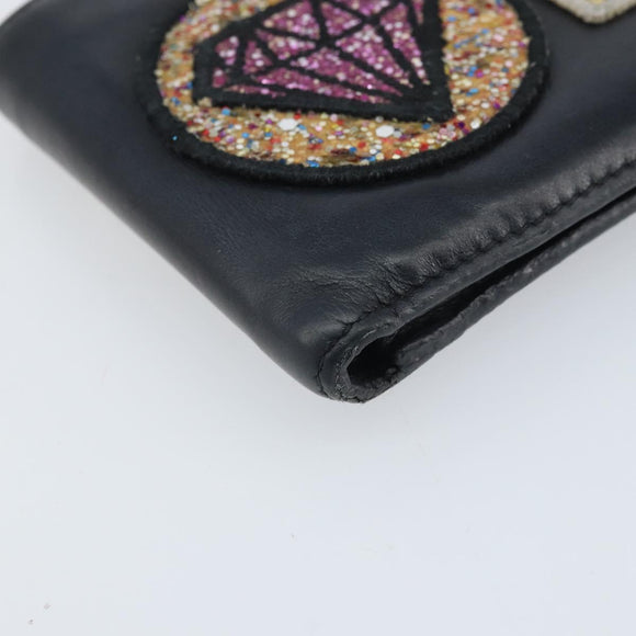 SAINT LAURENT Compact Wallet Leather Black Auth 165962