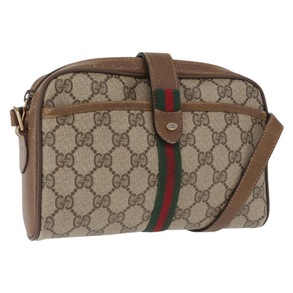 GUCCI GG Supreme Web Sherry Line Bag PVC Beige Gold 89 02 055 Auth 165970