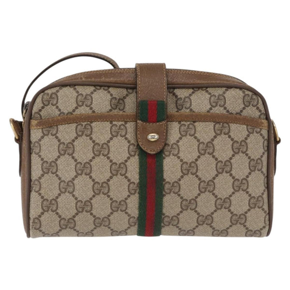GUCCI GG Supreme Web Sherry Line Bag PVC Beige Gold 89 02 055 Auth 165970