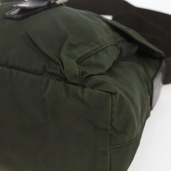 PRADA Shoulder Bag Nylon Khaki Silver Auth 165971