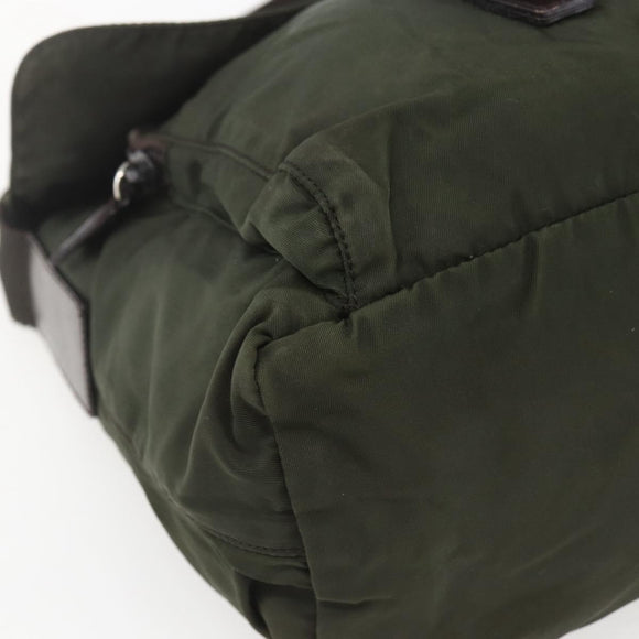 PRADA Shoulder Bag Nylon Khaki Silver Auth 165971