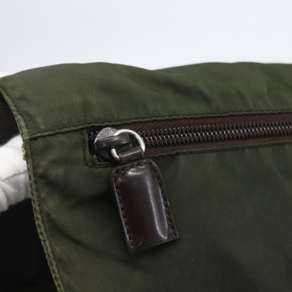 PRADA Shoulder Bag Nylon Khaki Silver Auth 165971