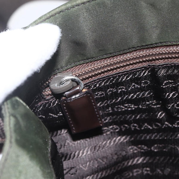 PRADA Shoulder Bag Nylon Khaki Silver Auth 165971