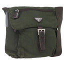 PRADA Shoulder Bag Nylon Khaki Silver Auth 165971-1