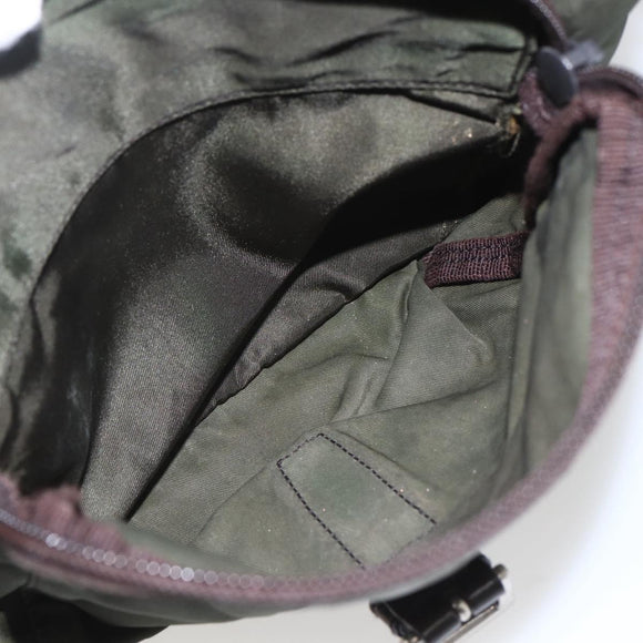 PRADA Shoulder Bag Nylon Khaki Silver Auth 165971