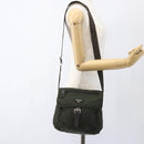 PRADA Shoulder Bag Nylon Khaki Silver Auth 165971-27