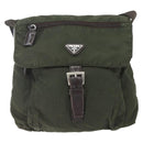 PRADA Shoulder Bag Nylon Khaki Silver Auth 165971-13