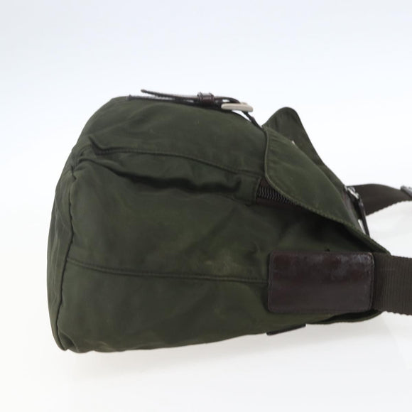 PRADA Shoulder Bag Nylon Khaki Silver Auth 165971