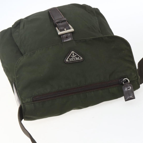 PRADA Shoulder Bag Nylon Khaki Silver Auth 165971