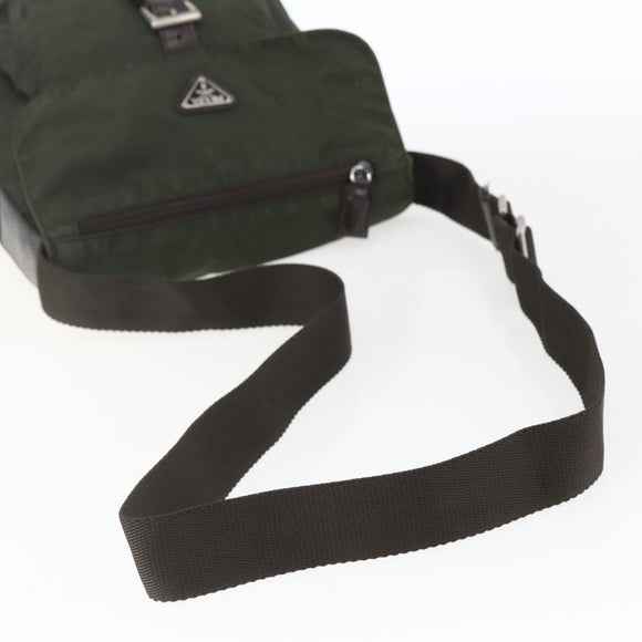 PRADA Shoulder Bag Nylon Khaki Silver Auth 165971