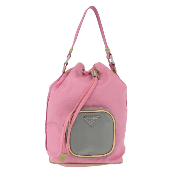 PRADA Hand Bag Nylon Pink Gold Auth 165974