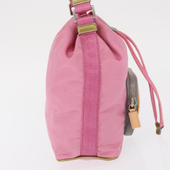 PRADA Hand Bag Nylon Pink Gold Auth 165974