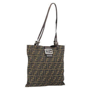 FENDI Zucca Canvas Mamma Tote Bag Black Brown Auth 165975