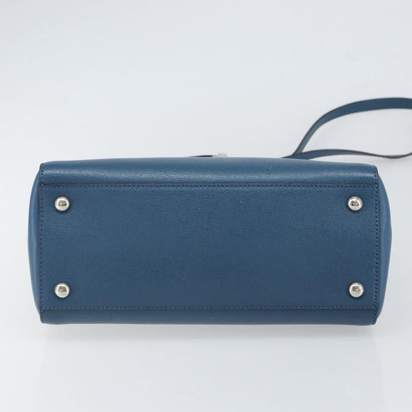 FENDI To joule Hand Bag Leather 2way Blue Gold Auth 165976