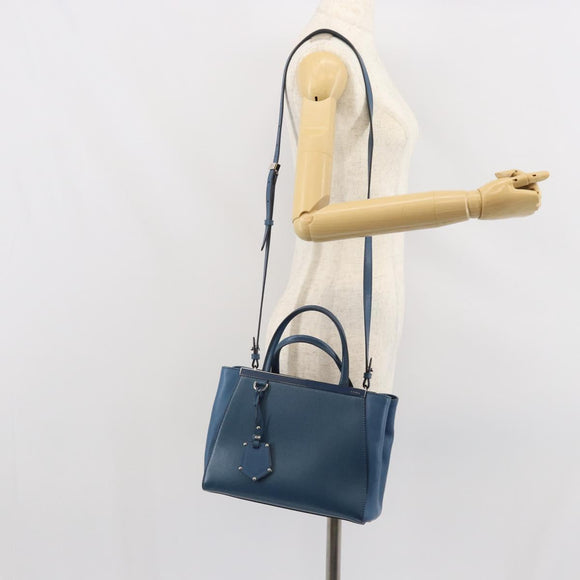 FENDI To joule Hand Bag Leather 2way Blue Gold Auth 165976