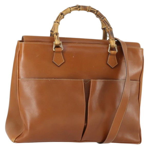 GUCCI Bamboo Hand Bag Leather 2way Brown Gold 002 123 0322 Auth 165977