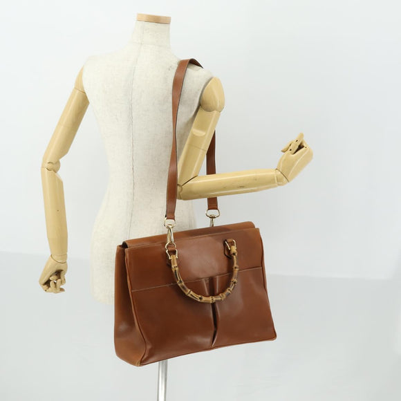 GUCCI Bamboo Hand Bag Leather 2way Brown Gold 002 123 0322 Auth 165977