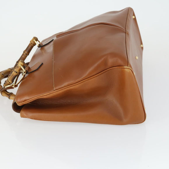 GUCCI Bamboo Hand Bag Leather 2way Brown Gold 002 123 0322 Auth 165977