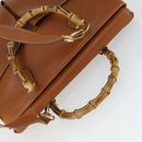 GUCCI Bamboo Hand Bag Leather 2way Brown Gold 002 123 0322 Auth 165977-6