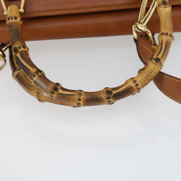 GUCCI Bamboo Hand Bag Leather 2way Brown Gold 002 123 0322 Auth 165977