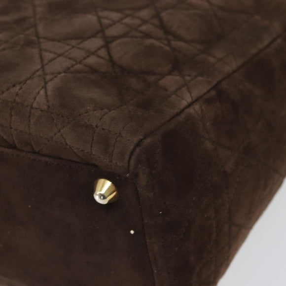 Christian Dior Lady Dior Canage Hand Bag Suede Brown Gold Auth 165978