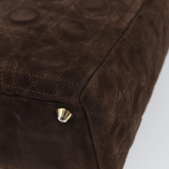 Christian Dior Lady Dior Canage Hand Bag Suede Brown Gold Auth 165978