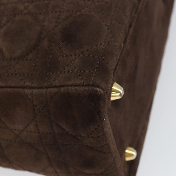 Christian Dior Lady Dior Canage Hand Bag Suede Brown Gold Auth 165978